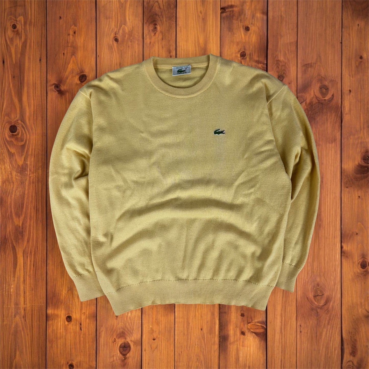 sweater- Pulli XL- Vintage Lacoste Devanlay Wollpullover in Gelb, gesticktes Krokodil-größe-6