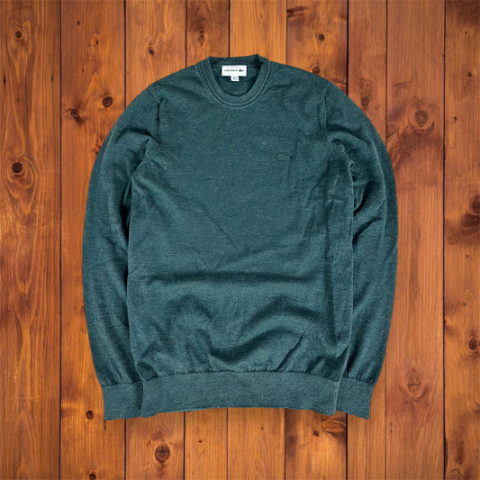 Lacoste Woll-Sweater in Navy-Green in Größe S – Lacoste navy green wool sweater, size S.